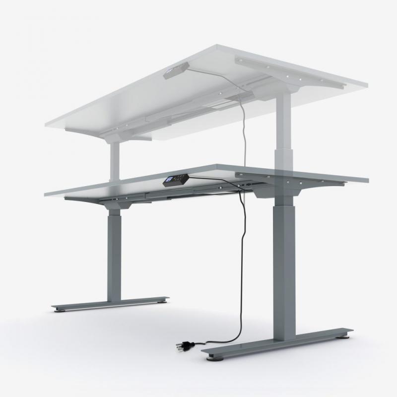 Elektromosan emelhető asztal alumínium színű lábszerkezettel, 160 cm, dió asztallap