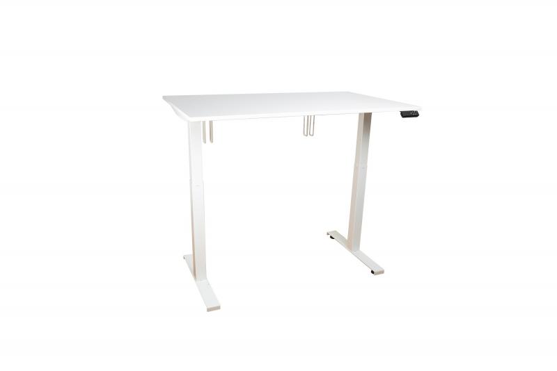 Elektromosan emelhető asztal alumínium színű lábszerkezettel, 120 cm, fehér asztallap